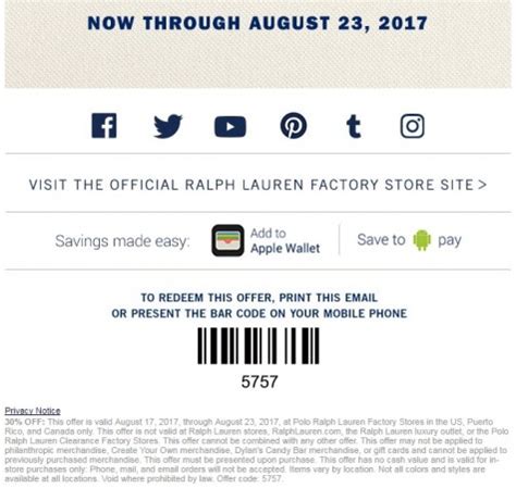 ralph lauren factory discount code uk